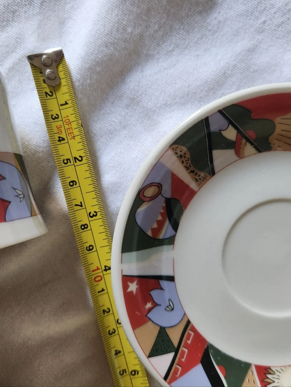 Vintage SUNFLOWER Abstract Espresso Cups Saucer Geometric Sun Print Celestial